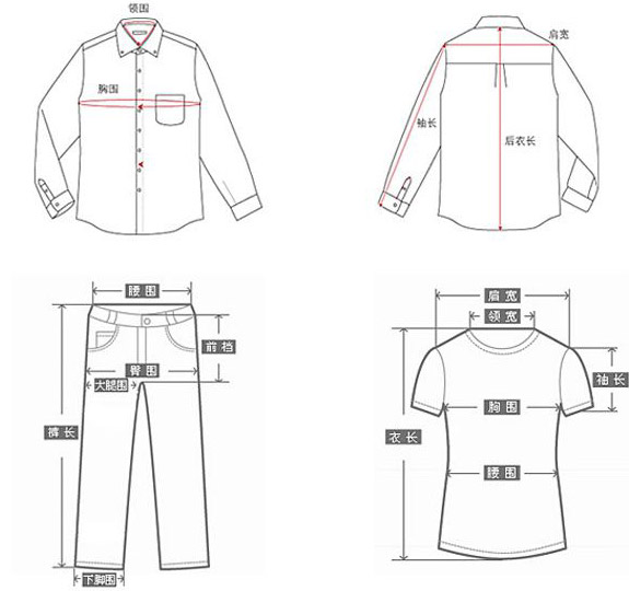 服裝尺寸的測(cè)量方法示意圖